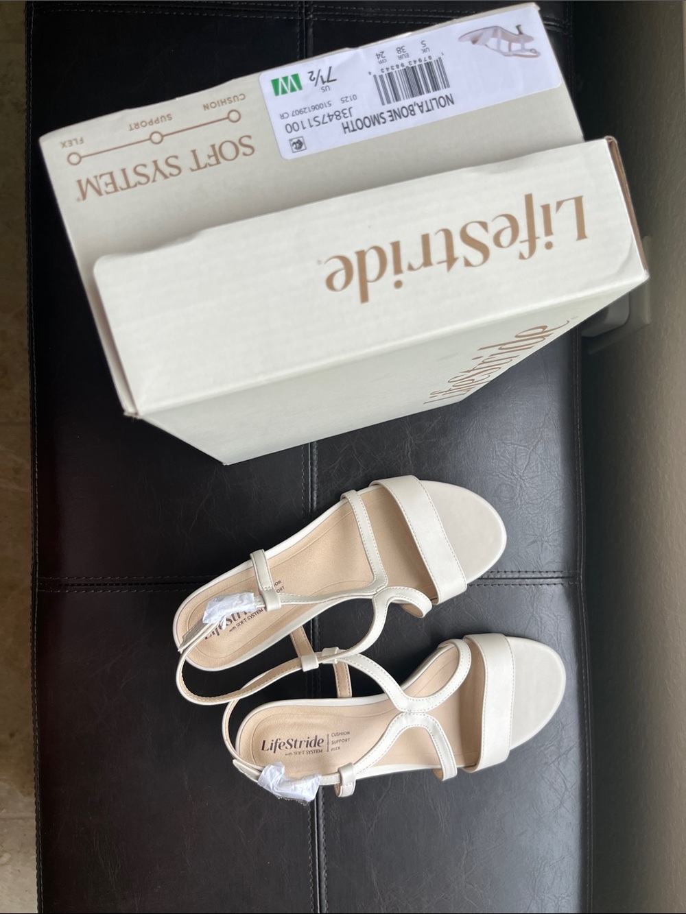 Life Stride Cream Strappy Low Block Heel Sandals